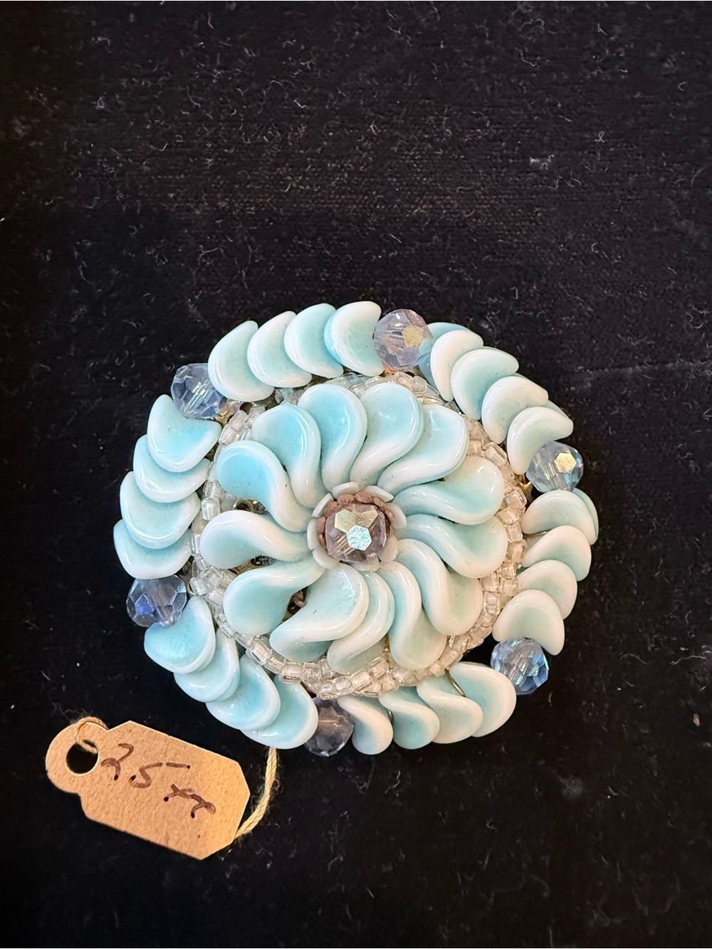 Vintage Aqua Flower Glass Bead Brooch - Elegant